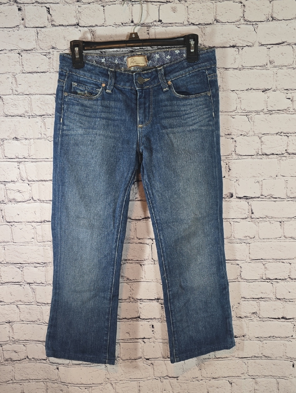 Paige Benedict Canyon Premium Cropped Low-Rise Jeans Embroidered Size 27 - Picture 3 of 12